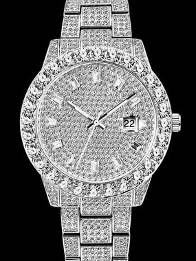 Men’s VVS Simulated Diamond Iced Out Bust Down Watch Platinum Stainless Steel
